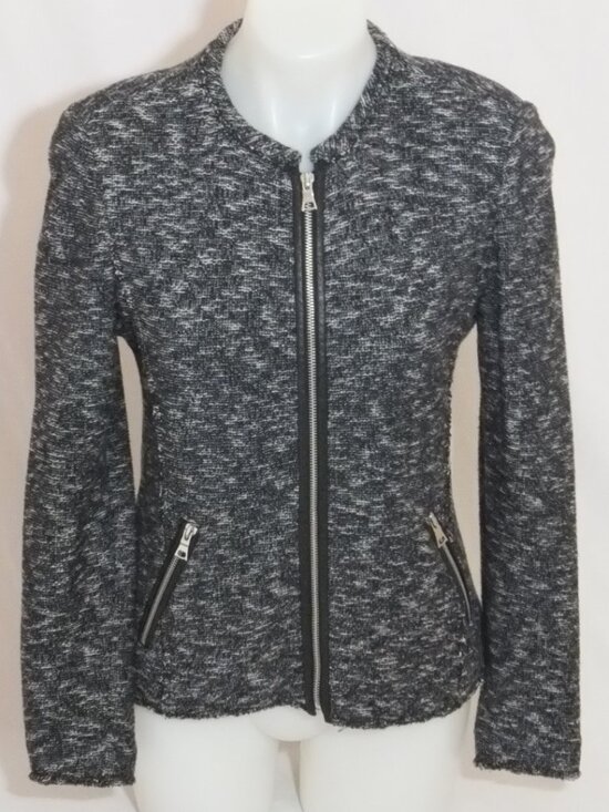 Rebecca Taylor Jackets & Blazers - Rebecca Taylor Jacket Womens 4 Full Zip Raw Edges Black White Cotton Blend Lined